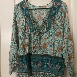 Brown Coco Floral Lace-Up Women's Top